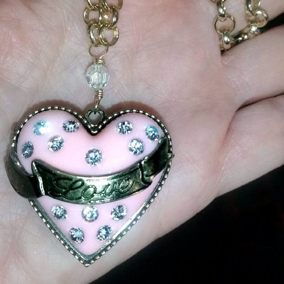 Pink Rhinestone Locket on 18" Rollo Chain - Picture 3 of 5